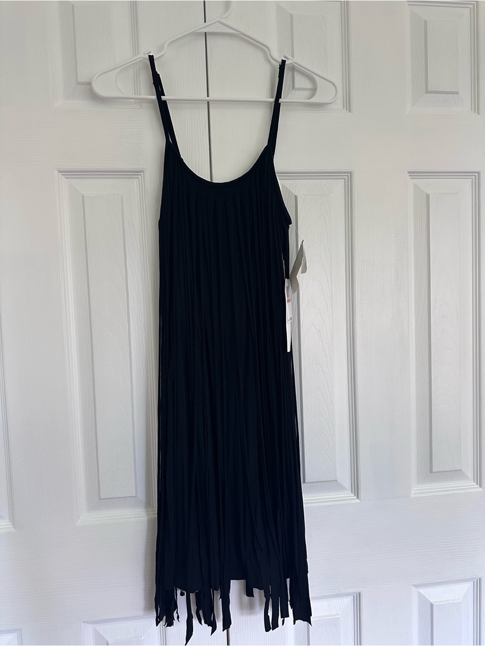 Sky Black Sleeveless Fringe-Hem Mini Dress